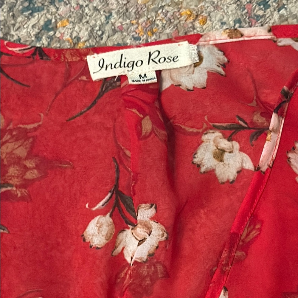 Floral Red Wrap Maxi Dress M - Picture 9 of 9
